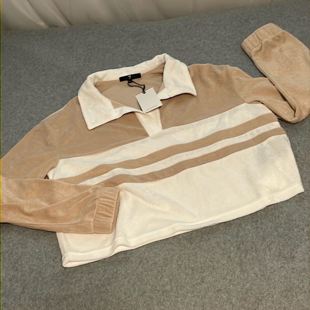 7 For All Mankind Terry Top Large Longsleeve Casual Preppy Stripped